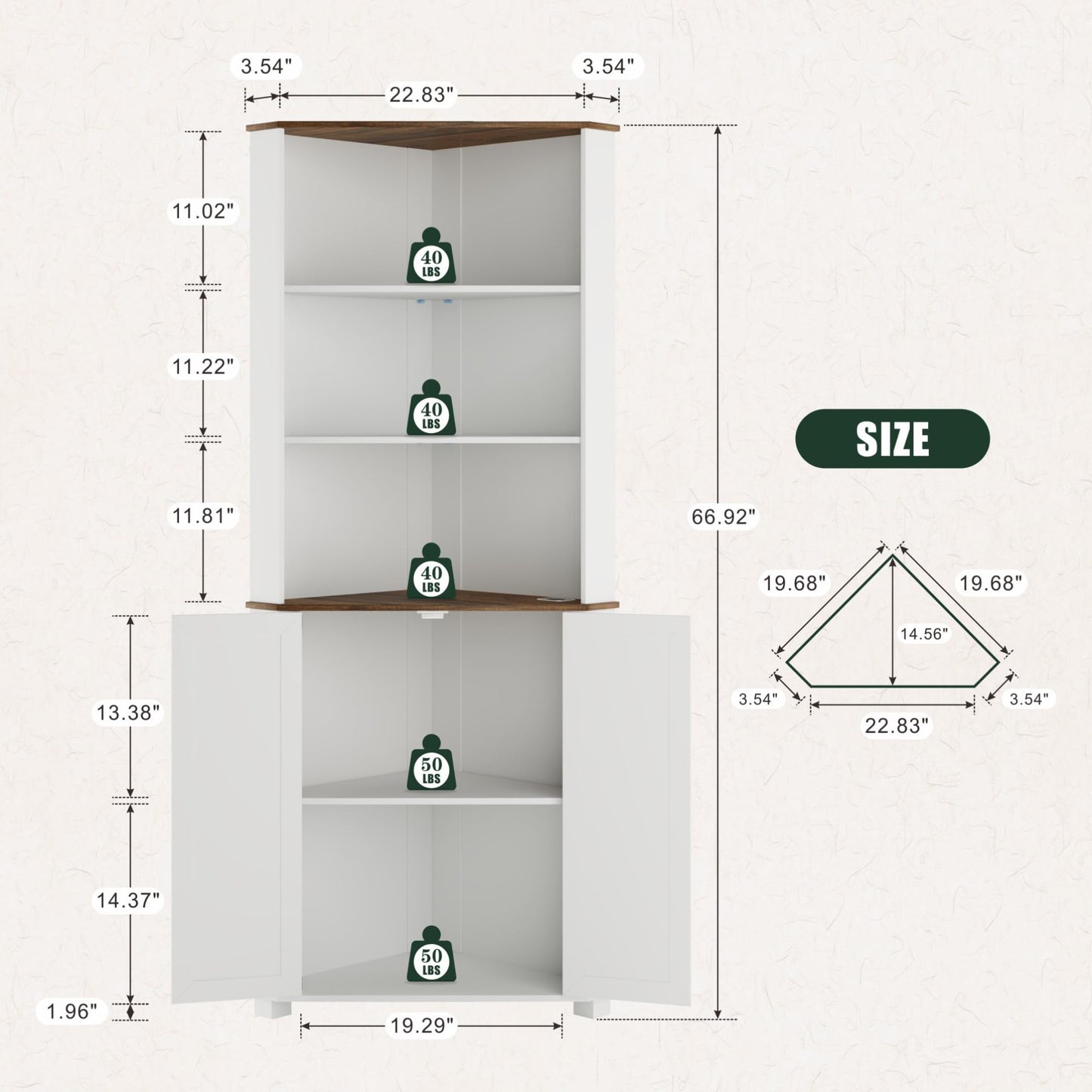 FREDEES Antique White Tall Corner Cabinet with LED Light - Rustic Farmhouse Storage Solution - WoodArtSupply