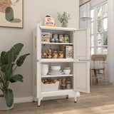 IRONFFICE Bathroom Storage Cabinet,Metal Freestanding Bathroom Cabinet with Adjustable Shelves,Laundry Room Cabinets with 4 Doors,White IRONFFICE