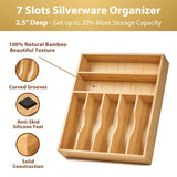 Umilife Bamboo Kitchen Drawer Organizer, 13 Inch Silverware Utensil Tray Holder, Extra Deep Grooved Drawer Divider, 7 Slots Total Bamboo Wood Caddy for Flatware Cutlery Knives, Forks, Spoons Umilife