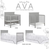 Dream On Me Ava 4-in-1 Convertible Mini Crib in Pebble Grey, 635-PG, Greenguard Gold Certified, Non-Toxic Finish, Comes with 1" Mattress Pad, with 3 Mattress Height Settings Dream On Me