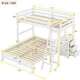 Twin Over Full Bunk Bed with Desk and 3 Storage Drawers, Solid Wood Bunk Bed Frame for Kids Teens Adults,White Bellemave