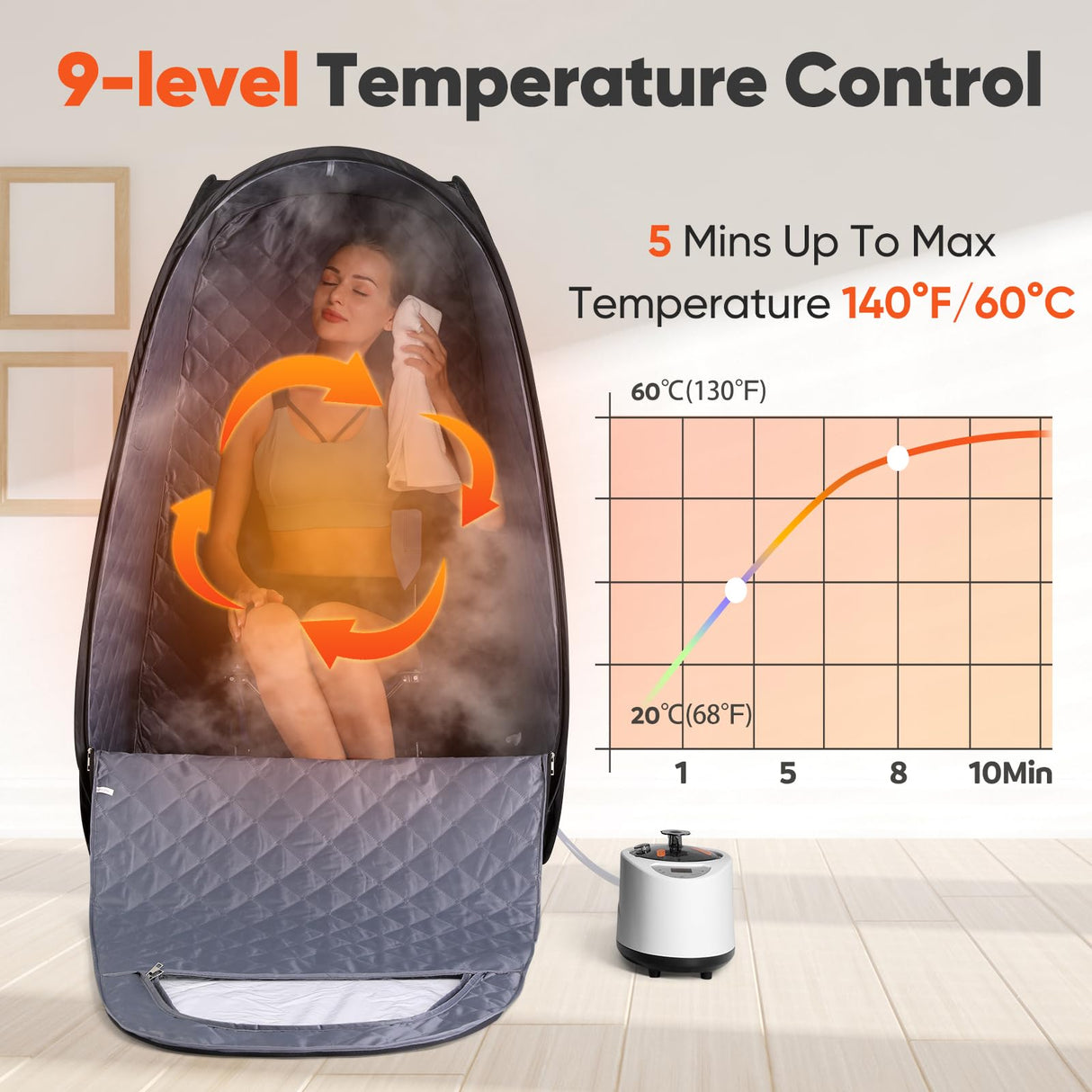 Single Person Sauna, Portable Steam Sauna Full Body for Home Spa, Sauna Tent with Steamer 2.6L 1000W Steam Generator, 90 Minute Timer, Chair, Remote Control Included(Brown) Steupoek