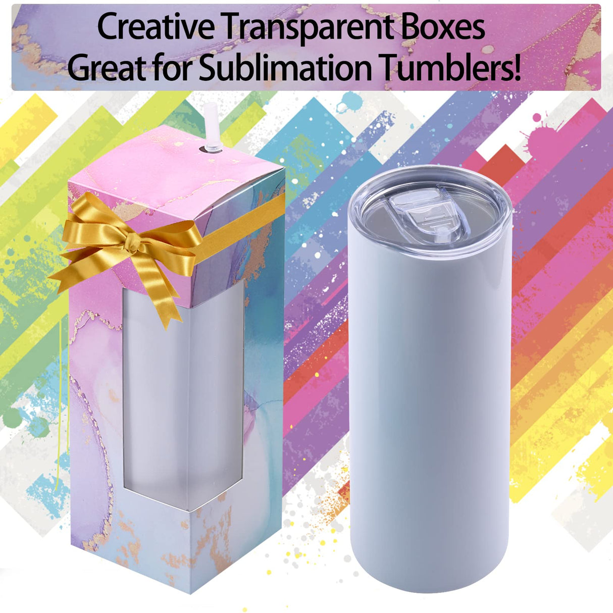 merrisport 12PCS Tumblers Gift Boxes with Ribbon,Sublimation Tumbler Boxes for Packaging 20oz Skinny Straight Tumbler Cup, Birthday Presents Christmas Gift New Year Gift merrisport