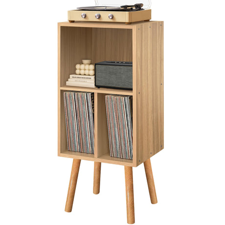 Record Player Stand with Vinyl Storage, Wooden Vinyl Record Stand, Record Player Cabinet, Record Player Stand with Storage, Record Player Shelf for Bedroom, Office, 3 Tier, Oak Montex