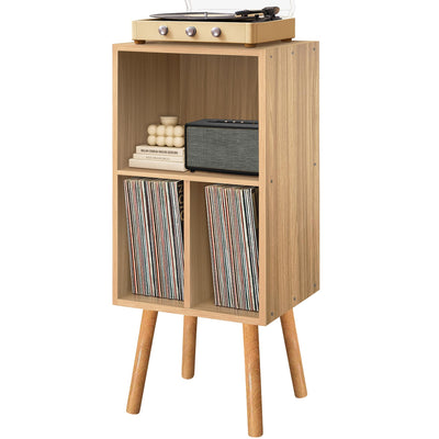 Record Player Stand with Vinyl Storage, Wooden Vinyl Record Stand, Record Player Cabinet, Record Player Stand with Storage, Record Player Shelf for Bedroom, Office, 3 Tier, Oak