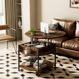 Ablefurn 26.77” Round Lift Top Coffee Table with Hidden Compartment and Adjustable Foot Pad,Rustic Central Table Dining Table with Lift Tabletop and Open Shelf for Home Living Room, Office, Brown Ablefurn