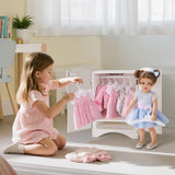 BABESIDE Wooden Baby Doll Closet, Wooden Furniture Armoire Dolls Wardrobe for Baby Doll Clothes Storage, Fit 12-16 Inch Doll Clothes, Includes 10 Clothes Hangers, Pretend Play for 3+ Girls Boys BABESIDE