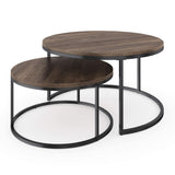 Nathan James Stella Round Modern Nesting Coffee Set of 2, Stacking Living Room Accent Tables with an Industrial Wood Finish and Powder Coated Metal Frame, Warm Nutmeg/Matte Black Nathan James