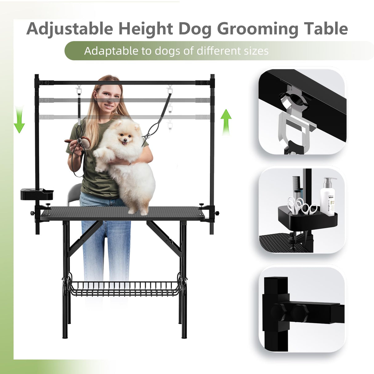 VFK 36''/47''Large Dog Grooming Table, Foldable Pet Station at Home, Dog Grooming Table,Adjustable Cat Drying Desktop with Arms, Nooses, Mesh Tray (Basic pet Table, 36" Black) VFK