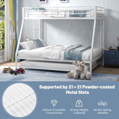 KOMFOTT Twin Over Full Bunk Bed with Trundle, Heavy-Duty Metal Bunk Bed Frame with Guardrail & 2 Ladders, Space-Saving Bunk Bed for Kids/Teens/Adults, No Box Spring Needed KOMFOTT