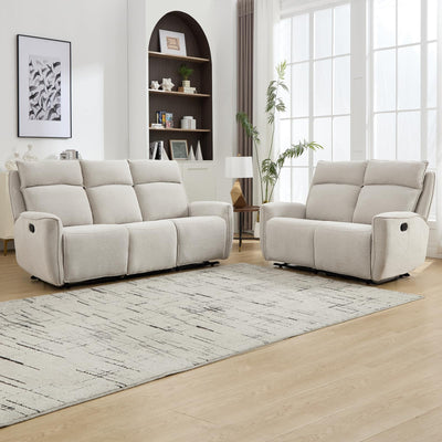 INZOY Manual Loveseat Recliner Sofa Set, Wall-Hugger Reclining Living Room Furniture Set, Chenille 2-Seater Recliner Chair and 3-Seat Reclining Sofa Couches for Office, Villa, Beige，2+3
