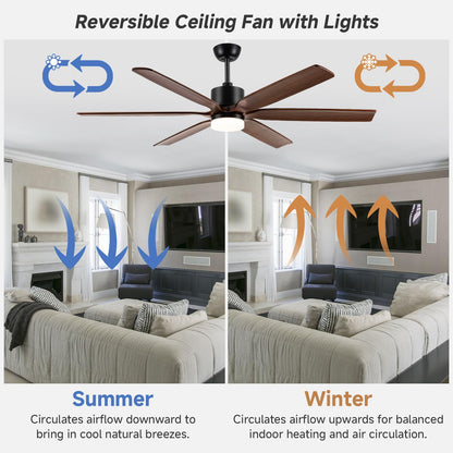 60 Inch Outdoor Ceiling Fans with Lights and Remote, 6 blade Solid Wood Ceiling Fan Large Farmhouse Ceiling Fan with Light for Patio Exterior, 6 Speed Reversible Quiet DC Motor, Dimmable 5-Color