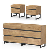 WAMPAT 3 Piece Dresser and Nightstand Sets, 63 Inches Dresser &Chest with 6 Drawers, 2 Nightstand with 2 Drawers, Side Table for Bedroom, Bedroom Furniture Set, Oak WAMPAT