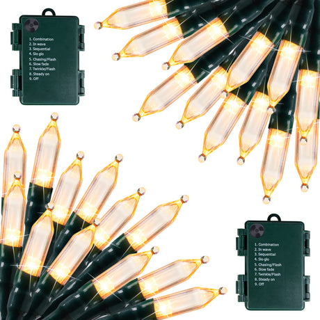 Battery Operated Christmas Lights 2 Pack 18 Feet 50 LED Clear Mini String Lights with 8 Modes Waterproof Tree Lights for Xmas Outdoor Indoor Holiday Party Garden Decor, Warm White Brightown