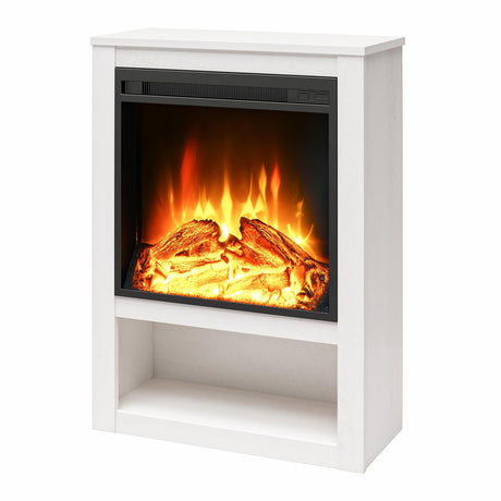 Ameriwood Home Clermont 22 Inch Electric Fireplace with Mantel and Shelf, Replaceable Fireplace Insert Heater, Realistic Log and Flame Effect, for Living Room or Bedroom, Ivory Oak Ameriwood Home