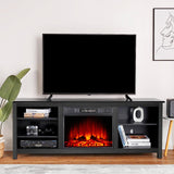 AMERLIFE Fireplace TV Stand, Wood Texture Entertainment Center with 23'' Electric Fireplace, Farmhouse Entertainment Stand Media TV Console for TVs Up to 80'', 70 inches, Black AMERLIFE