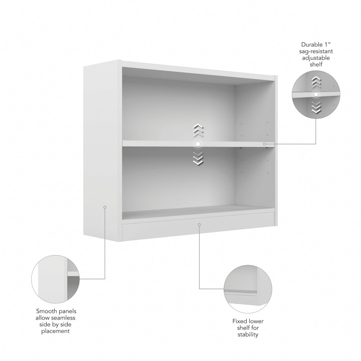 Bush Furniture Universal Small 2 Shelf Bookcase in White, Low Storage and Display Bookshelf for Home Office or Living Room Organization Bush Furniture