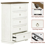 REDAYFUR Chest of Drawers, Double Anti-tip, 5 Drawers Dresser, Dresser Organizer for Bedroom, Living Room, Hallway, White REDAYFUR