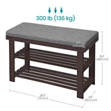 SONGMICS Bamboo Shoe Bench, 3-Tier Shoe Rack Organizer for Entryway, Living Room, Bench Seat Holds Up to 300 lb, 11.9 x 28.3 x 19.2 Inches, Rustic Walnut and Slate Gray ULBS604CG SONGMICS