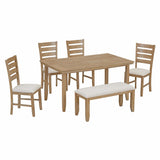 6-Piece Dining Table Set with Bench for 6 Rectangular Kitchen Table Set with 4 Chairs & Bench Retro Dining Room Table and Chairs for Kitchen, Dining Room (Natural) Bellemave