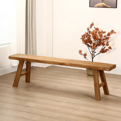 Farmhouse Indoor Wooden Living room Dining Bench, Asian Natural Wood Kitchen Entryway Bench with Armless Design and Short Height, Solid Wood Shoe Bench Entryway Benches，Brown(100*26*45cm/39.3 - WoodArtSupply