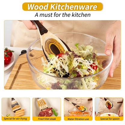 Gudamaye 7-Piece Brown Pakkawood Utensils Set – Sturdy, Eco-Friendly, Wooden Spoons for cooking, Wooden Utensil for cooking, Wooden Kitchen Tool, Home & Kitchen Gifts for Men and Women - WoodArtSupply