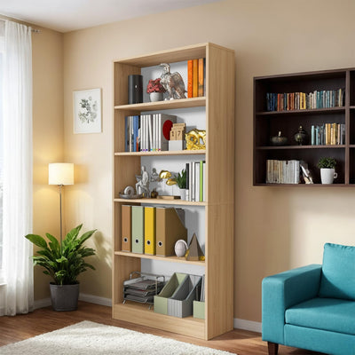 holzart 71" Tall Book Shelf, 5 Tier Large Bookshelf, Standing Wood Display Book Shelf for Living Room, Office, Library with Doors, 31.5" W x 70.87" H x 11.81" D, Oak