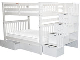 Bedz King Stairway Bunk Beds Full over Full with 4 Drawers in the Steps and 2 Under Bed Drawers, White Bedz King