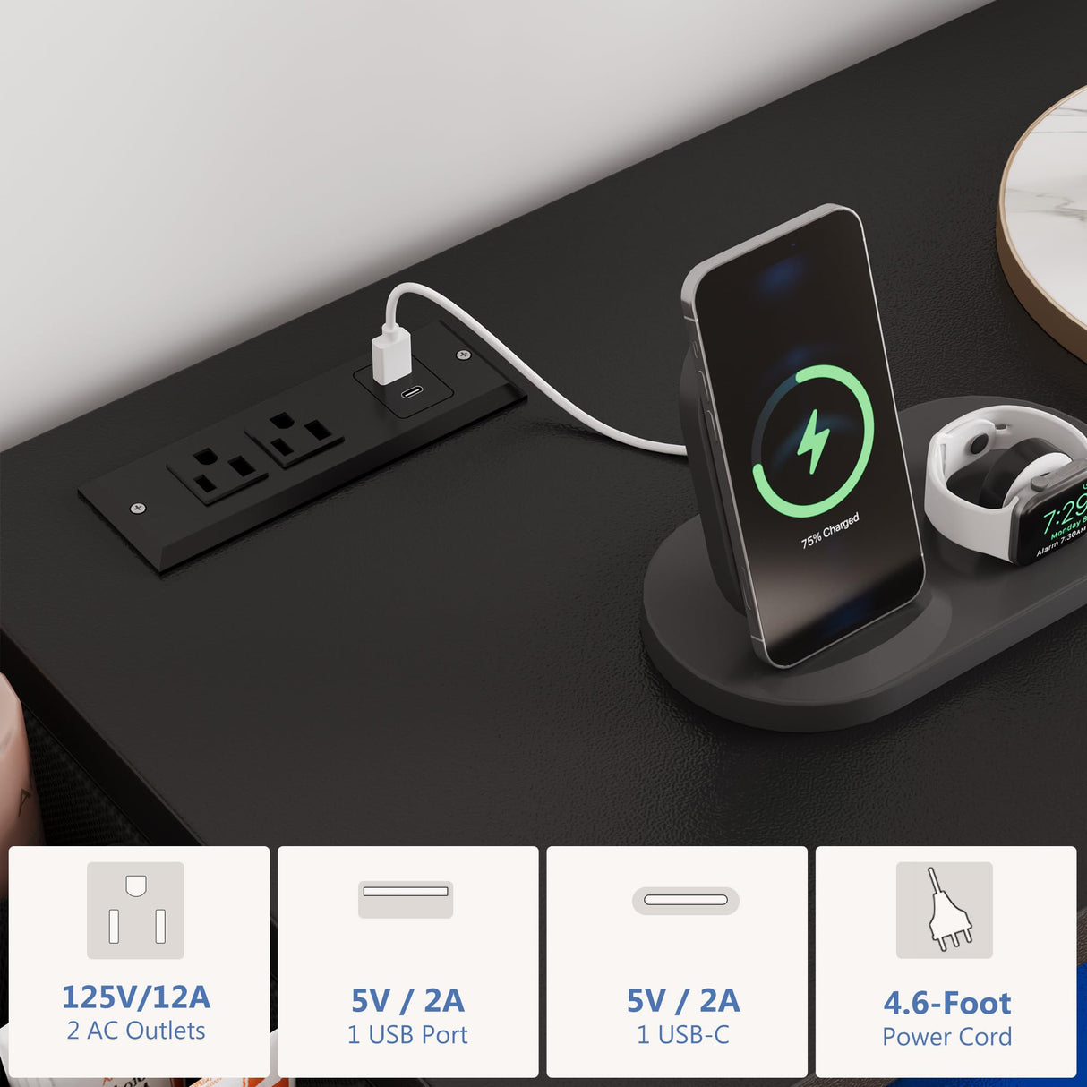 Whalefall Bedroom Dresser with LED Lights, Black 6 Drawers Dresser for Bedroom with Charging Station 55in Large Chest of Drawers, Wood Dresser TV Stand for Living Room Closet Entryway (Black) Whalefall