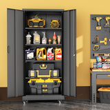 INTERGREAT Metal Storage Cabinet with Wheels, 73" H Rolling Metal Cabinets with Doors and Shelves, Black Steel Lockable Cabinet on Wheels for Garage Storage INTERGREAT