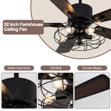 Curve Curio 52 Inch Farmhouse Ceiling Fan with Light Black Rustic Ceiling Fan Quiet and Reversible DC Motor Caged Chandelier Fan for Living Room Bedroom Patio Curve Curio