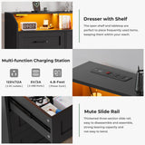 DICTAC LED Dresser for Bedroom, 6 Drawer Dresser with Charging Station, Chest of Drawers with Storage Cubby, Storage Organizer Unit for Bedroom, Closet, Living Room, Black DICTAC