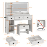 Seetech Farmhouse Makeup Vanity Desk with Mirror and Lights - 47.2" Dressing Table Set with Storage Stool, 3 Drawers, 6 Shelves, Cabinet, Power Outlet, for Bedroom, for Women, for Teen Girl, White Seetech