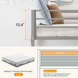 IKIFLY Full Over Full Bunk Beds with LED Lights and Charging Station, Heavy Duty Metal Full Size Bunk Bed Frame, Safety Guardrail & 2 Ladders, Space-Saving Design, No Box Spring Needed, Silver Grey IKIFLY