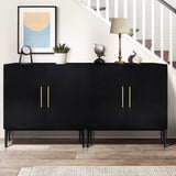 REHOOPEX Storage Cabinet with Doors, Modern Black Accent Cabinet, Free Standing Cabinet, Wooden Buffet Sideboards for Bedroom, Kitchen,Home Office REHOOPEX