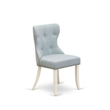 East West Furniture ANSI3-LWH-15 3 Piece Kitchen Table & Chairs Set Contains a Round Dining Room Table with Pedestal and 2 Baby Blue Linen Fabric Parsons Chairs, 36x36 Inch, Linen White East West Furniture