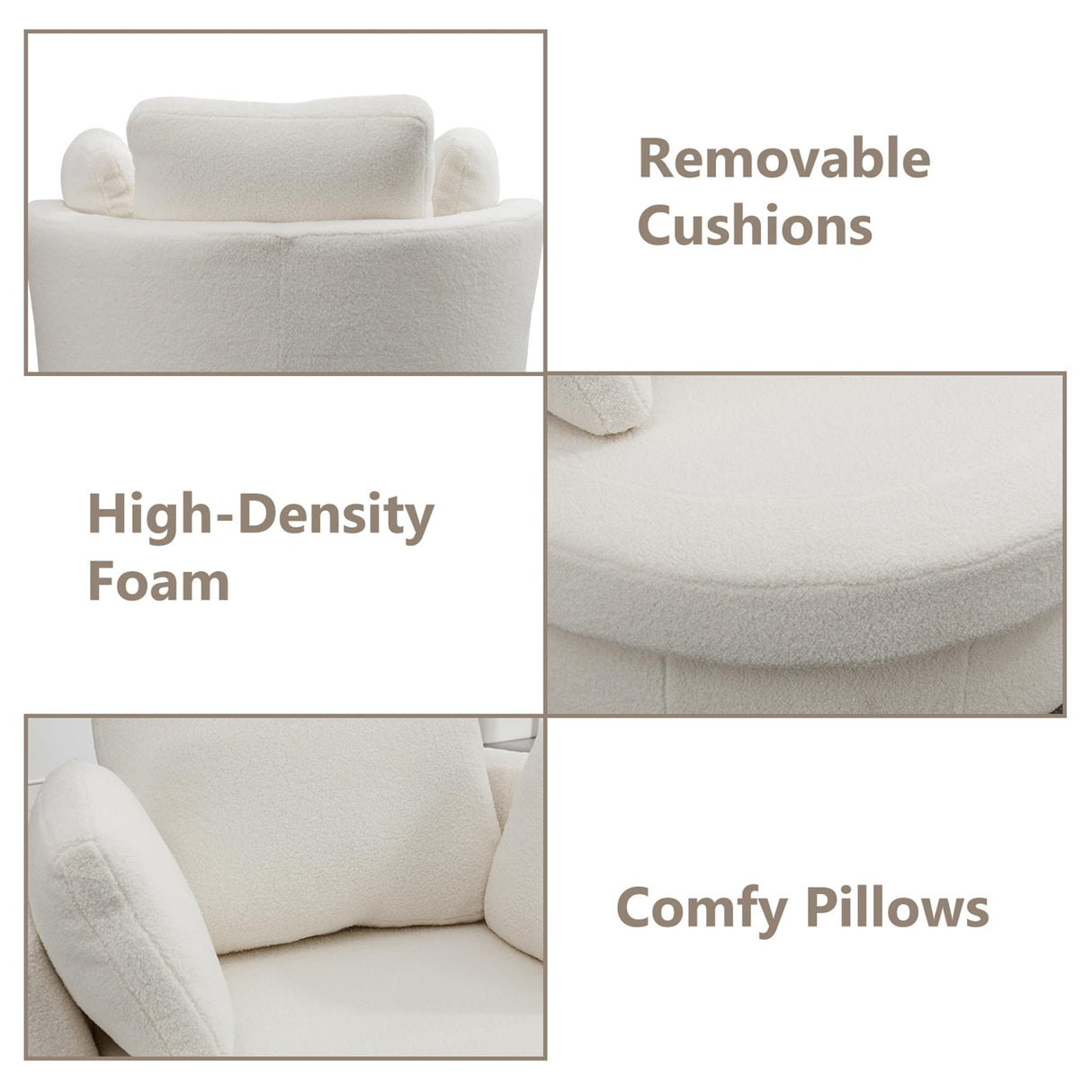 Chifee & Vingol 42.2" Oversized Swivel Accent Chair Round Barrel Chair,Sherpa,Ivory Chifee & Vingol