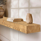 YLYHSST 60" Fireplace Mantel, 3'' Thick Handmade Rustic Solid Wood - Wall Long Floating Shelf with Invisible Metal Bracket, Wood Color YLYHSST