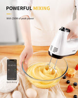SHARDOR Hand Mixer Electric, 6 Speed & Turbo Mixer Electric Handheld, Snap-On Storage Case,5 Stainless Steel Accessories for Whipping, Mixing Cookies, Brownie, Cakes, Dough Batters, White SHARDOR