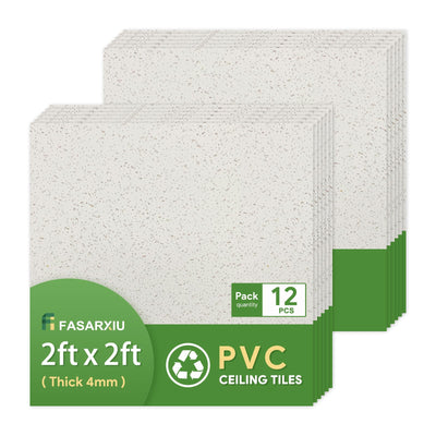 Fasarxiu 2ft x 2ft Printed Pro Ceiling Tiles Waterproof, Washable and Fire-Rated - High-Grade PVC Ceiling Tiles 24"x24" - Easy Drop-in Installation - Case of 12 (48 sq. ft.)