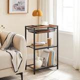 HOOBRO Tall End Table with Metal Storage Basket, Industrial Telephone Side Table, Small High Nightstand for Living Room, Bedroom, Office, Rustic Brown BF06UDH01 HOOBRO