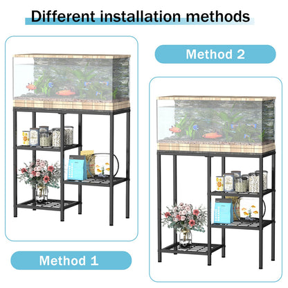 YBING Fish Tank Stand, 20 Gallon Aquarium Stand with Shelf, Metal Turtle Reptile Tank Stand, with 3 Small Mesh Shelves, 330 LBS Capacity Gray - WoodArtSupply