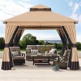 MASTERCANOPY 10x10FT Outdoor Patio Gazebo with Double Roofs, Mosquito Netting and Privacy Screens for Backyard, Garden, Lawn, Beige MASTERCANOPY