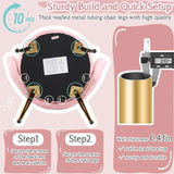 VINGLI Petal Makeup Vanity Chair with Back,Flower Cute Girls Desk Chair Comfy No Wheels,Modern Dining Chair,Small Accent Chair with Adustable Gold Legs&Bow Pillow for Home Office,Bedroom,Velvet,Pink VINGLI