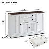 IFGET Farmhouse Sideboard Buffet Cabinet with Storage, 58'' Large Coffee Bar Stroage Cabinet with 2 Drawers and 4 Doors, Wood Rustic Accent Cabinet for Dinning Room, Hallway, and Living Room, Whtie IFGET