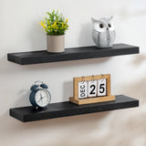 Fun Memories Handcrafted European Pine Floating Shelves - Natural Rustic Wooden Wall Shelf Set of 2-24 Inch Storage Shelf Display Shelf for Kitchen Bathroom Living Room Bedroom Farmhouse - Black Fun Memories