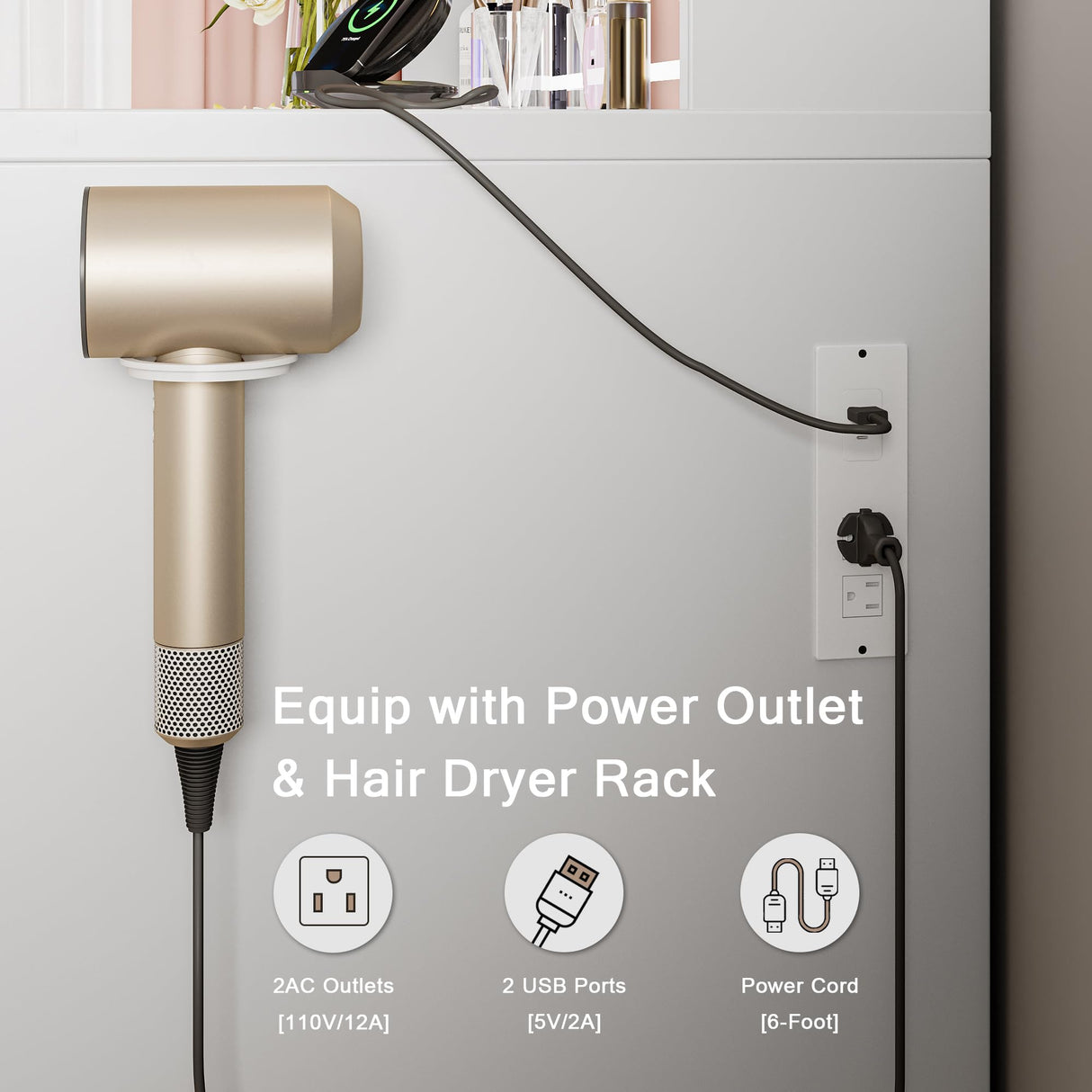 Einhomn Makeup Vanity Desk with Mirror & LED Lights, Large Glass Top Vanity Table with 7 Drawers & 3 Cabinets, Modern Dressing Table with Charging Station & RGB Lights for Bedroom, White Einhomn