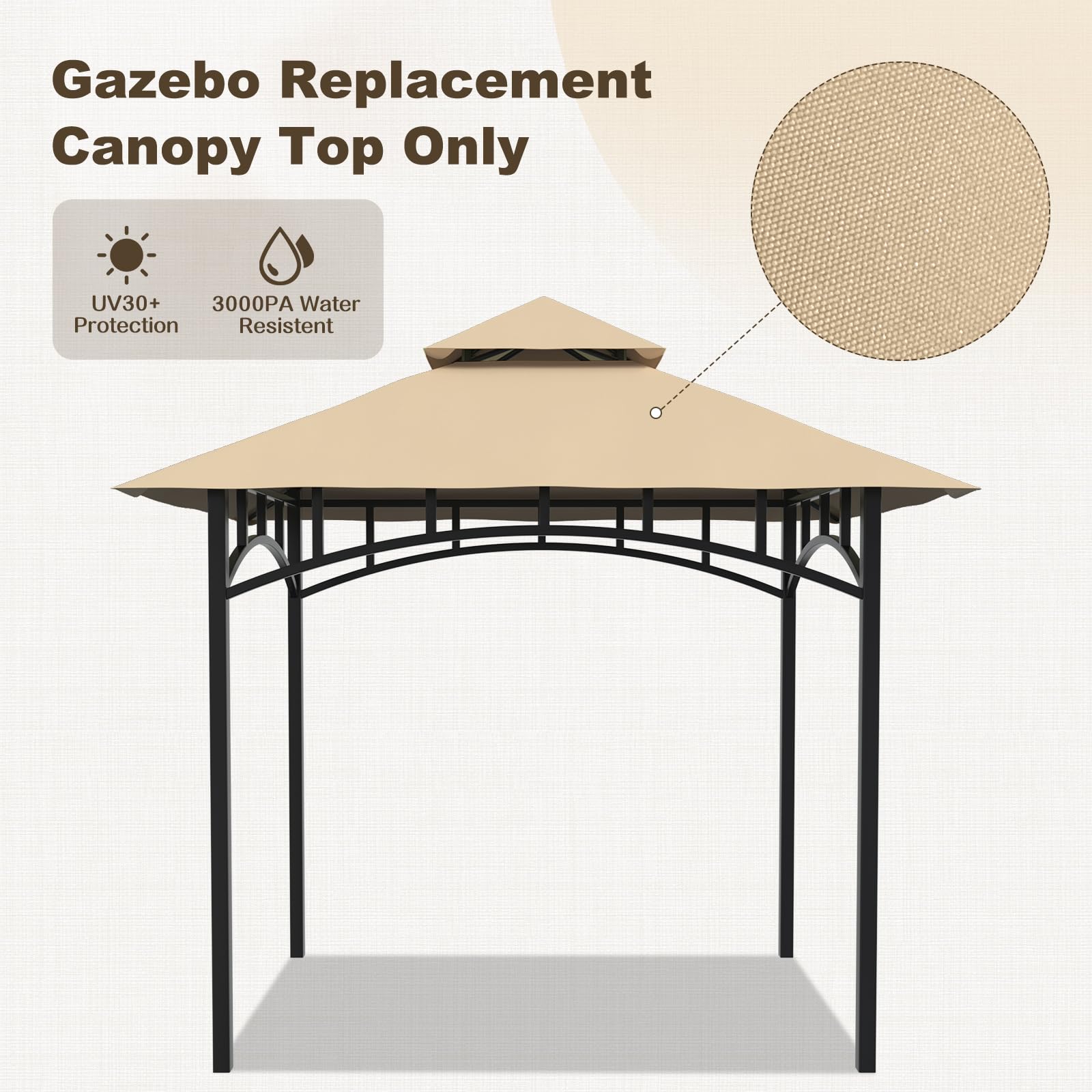 Grill Gazebo Canopy Replacement Cover, 5'x8' Double Tiered BBQ Roof Top, BBQ Gazebo Cover Grill Shelter for Garden Patio Yard Outdoor (Khaki) - WoodArtSupply