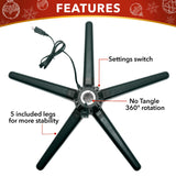 Stephan Roberts Rotating Christmas Tree Stand with 360° Rotation, 5 Legs, 3 Power Outlets, 3 Adjustable Size Attachments, 3-Setting Switch – Stable & Durable Holiday Tree Base (Green) Stephan Roberts