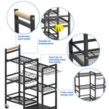 NADAMOO Garden Tool Organizer with Rolling Wheel, 3-tier Metal Shelf Yard Tool Holder, Utility Stand Rack for Garage Organization and Storage, Hold Long-Handled Rakes, Shovel, Broom NADAMOO